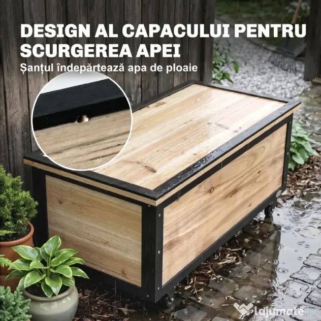 Outsunny Cutie de Depozitare pentru Exterior 121L cu Roți, Organizator din Lemn cu Armătură de Oțel, Maro | Aosom Romania