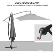 Outsunny Umbrelă Consolă 3m cu Bază în Cruce, Model Banana cu Manivelă, 6 Spite, Umbrelă Dreptunghiulară pentru Terasă, Gri | Aosom Romania 