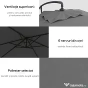 Outsunny Umbrelă Consolă 3m cu Bază în Cruce, Model Banana cu Manivelă, 6 Spite, Umbrelă Dreptunghiulară pentru Terasă, Gri | Aosom Romania 