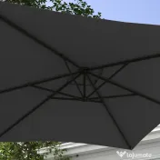 Outsunny Umbrelă Consolă 3m cu Bază în Cruce, Model Banana cu Manivelă, 6 Spite, Umbrelă Dreptunghiulară pentru Terasă, Gri | Aosom Romania 