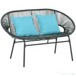 Outsunny Bancă de grădină cu 2 locuri din metal și sfoară din rășină cu 2 perne - dim. 132L x 72l x 83Î cm - negru | Aosom Romania