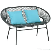 Outsunny Bancă de grădină cu 2 locuri din metal și sfoară din rășină cu 2 perne - dim. 132L x 72l x 83Î cm - negru | Aosom Romania