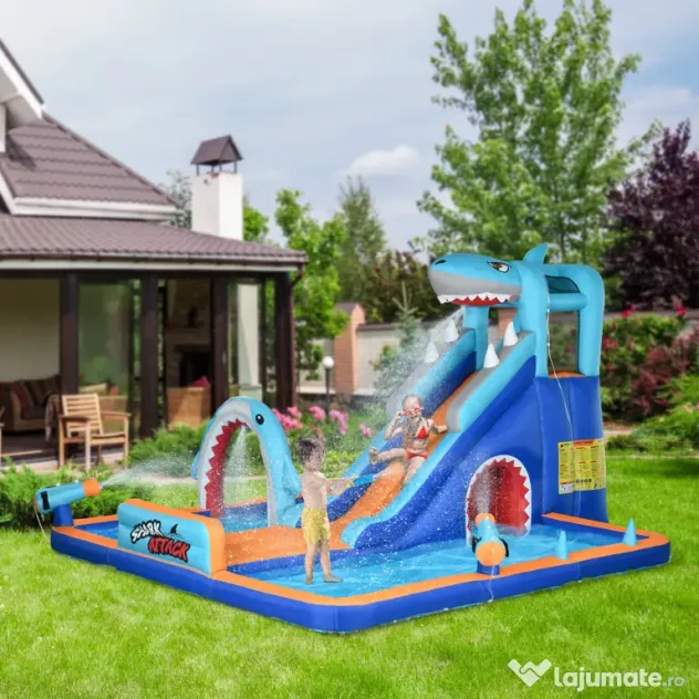 Outsunny Castelul Gonflabil cu Tobogan, Piscină, Perete de Cățărare, Tun de Apă, Parc Acvatic Gonflabil, 440x350x240 cm, Multicolor | Aosom Romania