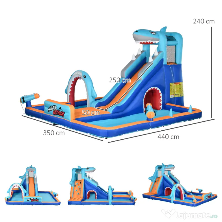 Outsunny Castelul Gonflabil cu Tobogan, Piscină, Perete de Cățărare, Tun de Apă, Parc Acvatic Gonflabil, 440x350x240 cm, Multicolor | Aosom Romania