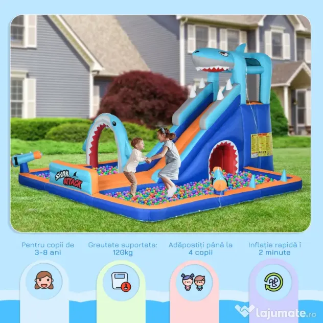 Outsunny Castelul Gonflabil cu Tobogan, Piscină, Perete de Cățărare, Tun de Apă, Parc Acvatic Gonflabil, 440x350x240 cm, Multicolor | Aosom Romania