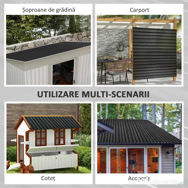 Outsunny Panouri pentru Acoperiș din Oțel, 12 Foi Galvanizate pentru Acoperișuri și Pereți, 129x45 cm, Gri Închis | Aosom Romania
