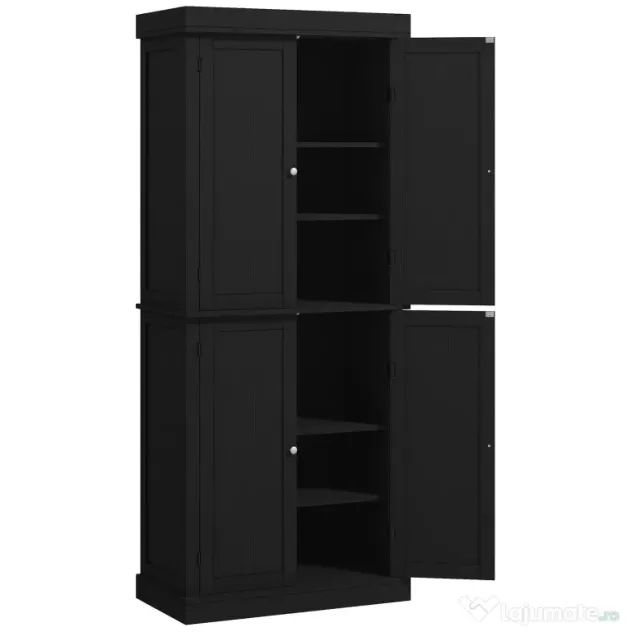 HOMCOM Dulap Înalt de Bucătărie cu 6 Rafturi și 2 Uși, Dulap cu Rafturi Reglabile din Lemn, 76x40,5x184 cm, Alb | Aosom Romania