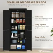 HOMCOM Dulap Înalt de Bucătărie cu 6 Rafturi și 2 Uși, Dulap cu Rafturi Reglabile din Lemn, 76x40,5x184 cm, Alb | Aosom Romania 