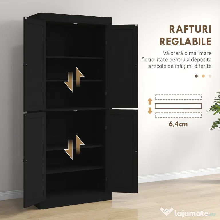 HOMCOM Dulap Înalt de Bucătărie cu 6 Rafturi și 2 Uși, Dulap cu Rafturi Reglabile din Lemn, 76x40,5x184 cm, Alb | Aosom Romania