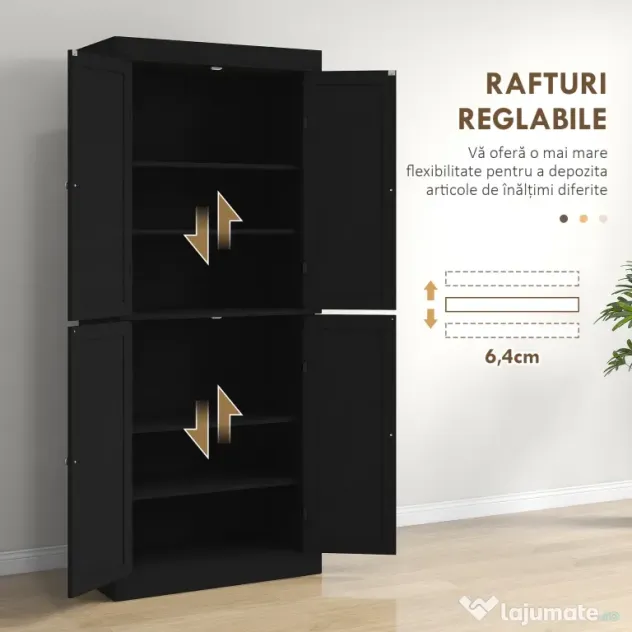 HOMCOM Dulap Înalt de Bucătărie cu 6 Rafturi și 2 Uși, Dulap cu Rafturi Reglabile din Lemn, 76x40,5x184 cm, Alb | Aosom Romania