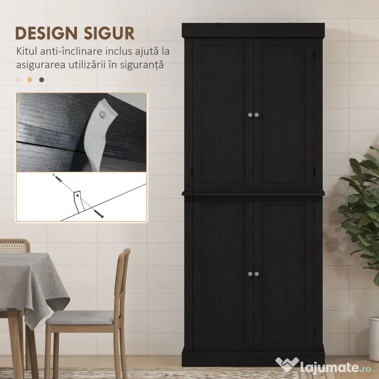 HOMCOM Dulap Înalt de Bucătărie cu 6 Rafturi și 2 Uși, Dulap cu Rafturi Reglabile din Lemn, 76x40,5x184 cm, Alb | Aosom Romania