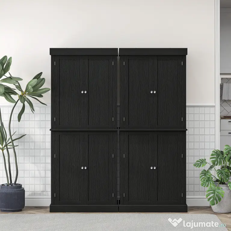 HOMCOM Dulap Înalt de Bucătărie cu 6 Rafturi și 2 Uși, Dulap cu Rafturi Reglabile din Lemn, 76x40,5x184 cm, Alb | Aosom Romania