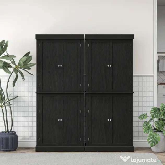 HOMCOM Dulap Înalt de Bucătărie cu 6 Rafturi și 2 Uși, Dulap cu Rafturi Reglabile din Lemn, 76x40,5x184 cm, Alb | Aosom Romania