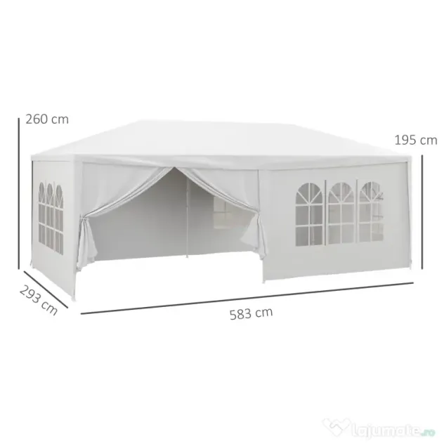 Outsunny Cort pentru Petreceri 6x3m cu Pereti Laterali Detasabili, Foisor de Gradina cu Usi si Ferestre, Alb