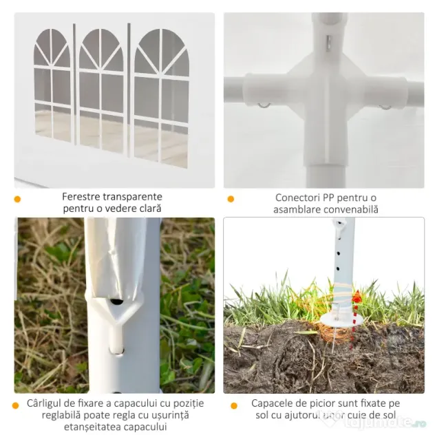 Outsunny Cort pentru Petreceri 6x3m cu Pereti Laterali Detasabili, Foisor de Gradina cu Usi si Ferestre, Alb