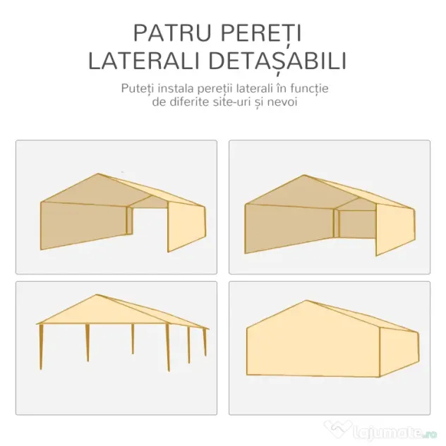 Outsunny Cort pentru Petreceri 6x3m cu Pereti Laterali Detasabili, Foisor de Gradina cu Usi si Ferestre, Alb