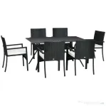Outsunny Set Grădină 7 Piese din Ratan PE cu Masă de 150x90x72 cm și 6 Scaune de 58x62x87 cm cu Perne
