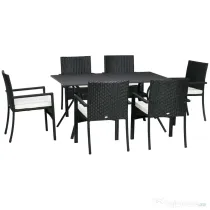 Outsunny Set Grădină 7 Piese din Ratan PE cu Masă de 150x90x72 cm și 6 Scaune de 58x62x87 cm cu Perne
