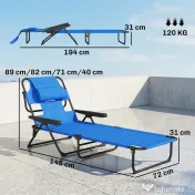 Outsunny Sezlong Plaja Pliabil cu 4 Nivele Rabatare si brațe, Greutate sustinuta 120 kg,Gri | Aosom Romania
