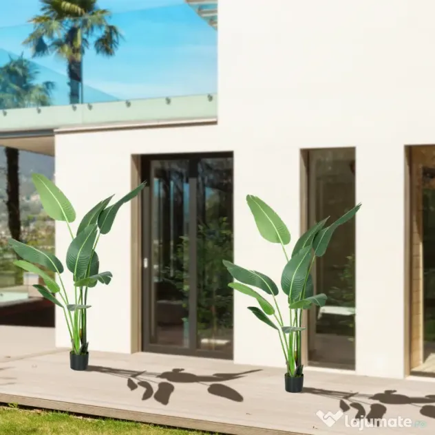 HOMCOM Palmierul Calatorilor Artificial de 5 metri Cu Ghiveci, Planta Artificiala, Pentru Decorarea Camerei De Zi, Biroului De Acasa | Aosom Romania