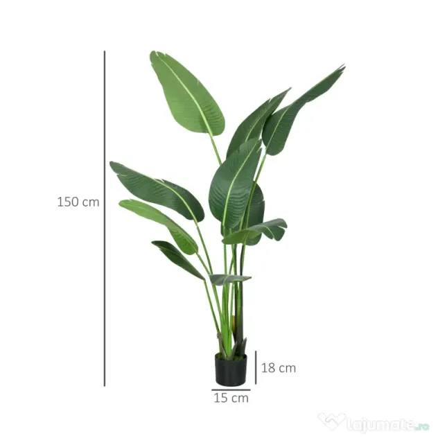 HOMCOM Palmierul Calatorilor Artificial de 5 metri Cu Ghiveci, Planta Artificiala, Pentru Decorarea Camerei De Zi, Biroului De Acasa | Aosom Romania
