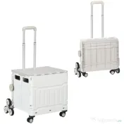 HOMCOM Cărucior de cumpărături pliabil, din aluminiu, cu roți pentru scări, alb 