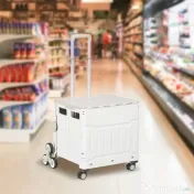 HOMCOM Cărucior de cumpărături pliabil, din aluminiu, cu roți pentru scări, alb 