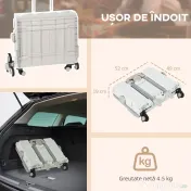 HOMCOM Cărucior de cumpărături pliabil, din aluminiu, cu roți pentru scări, alb 
