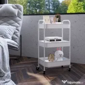 HOMCOM Cărucior pentru Depozitare pe 3 Nivele și Roți cu Frâne, Cărucior Rulant cu 3 Coșuri din Plasă, 45x30,6x79 cm, Alb | Aosom Romania