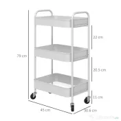 HOMCOM Cărucior pentru Depozitare pe 3 Nivele și Roți cu Frâne, Cărucior Rulant cu 3 Coșuri din Plasă, 45x30,6x79 cm, Alb | Aosom Romania