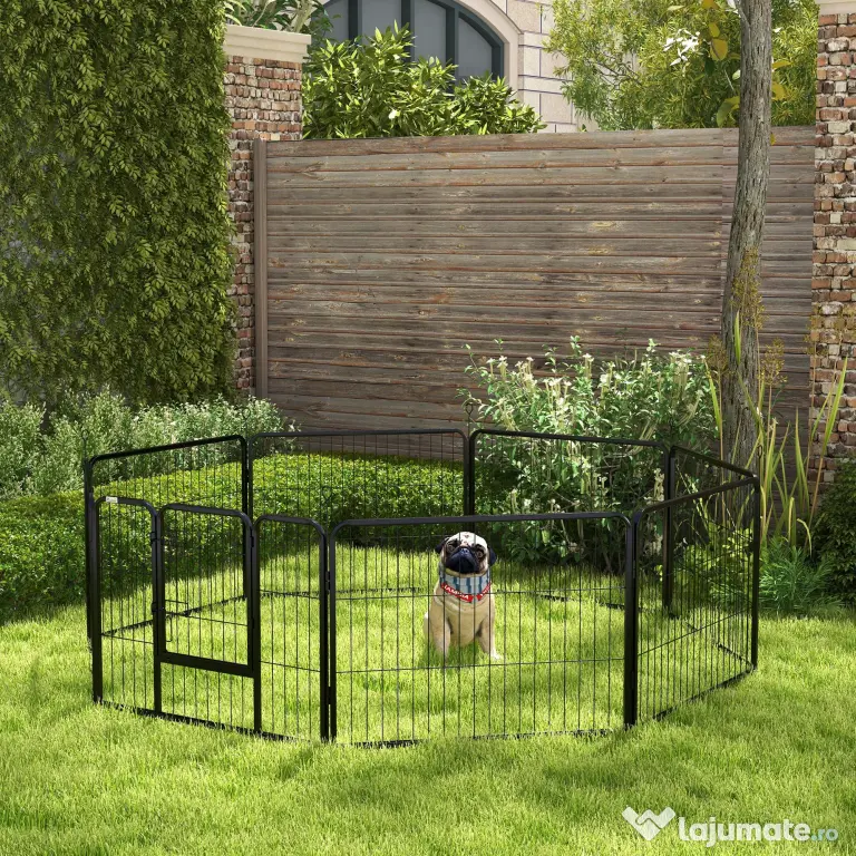 PawHut Tarc pentru Câini 8 Piese Modulare, Oțel, Ideal pentru Interior/Exterior, 80x60 cm, Negru | Aosom Romania