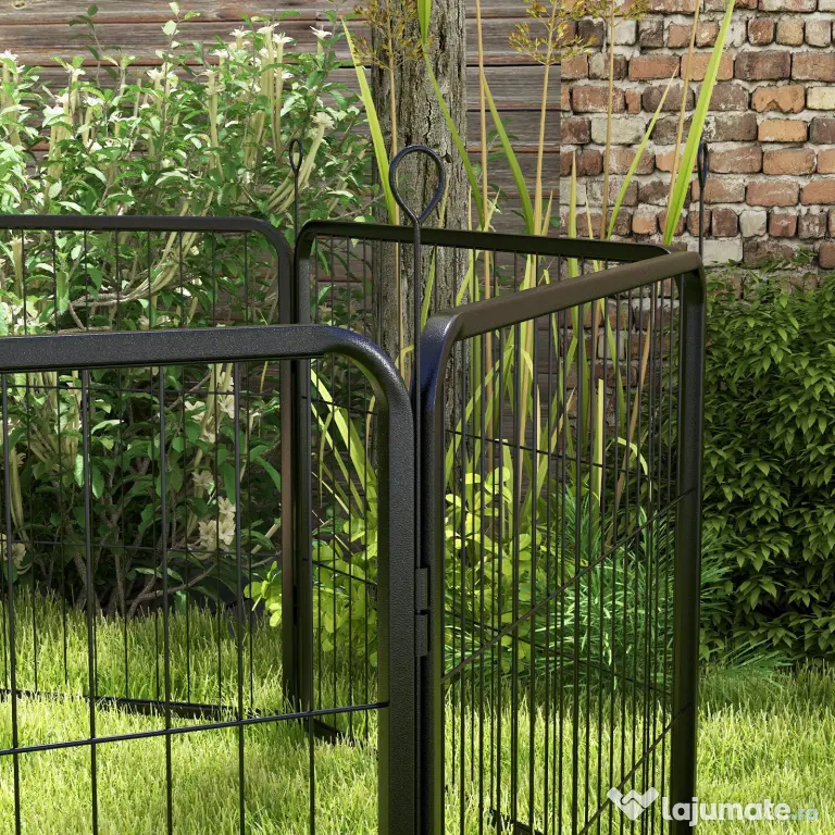 PawHut Tarc pentru Câini 8 Piese Modulare, Oțel, Ideal pentru Interior/Exterior, 80x60 cm, Negru | Aosom Romania