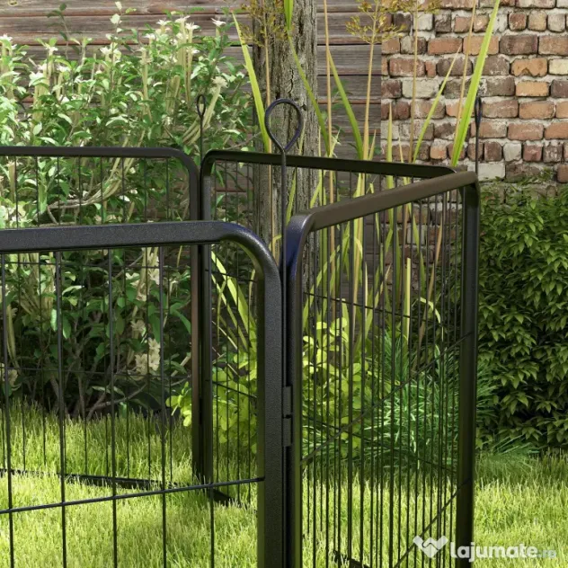 PawHut Tarc pentru Câini 8 Piese Modulare, Oțel, Ideal pentru Interior/Exterior, 80x60 cm, Negru | Aosom Romania