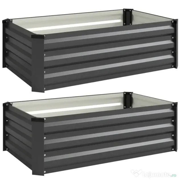 Outsunny Set de 2 Paturi Galvanizate Inaltate pentru Gradina, Cutie de Plantare Inaltata pentru Exterior, Usor de Asamblat, pentru Cultivarea Florilor