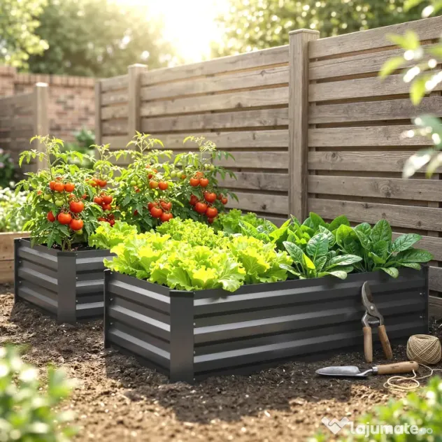 Outsunny Set de 2 Paturi Galvanizate Inaltate pentru Gradina, Cutie de Plantare Inaltata pentru Exterior, Usor de Asamblat, pentru Cultivarea Florilor