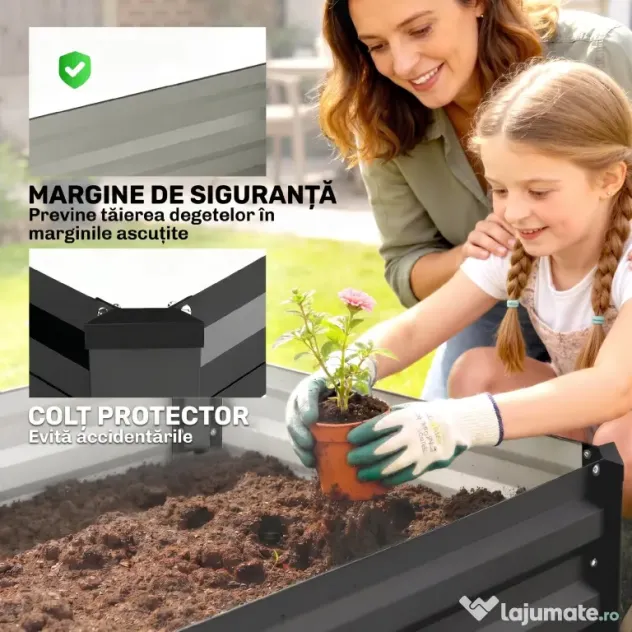 Outsunny Set de 2 Paturi Galvanizate Inaltate pentru Gradina, Cutie de Plantare Inaltata pentru Exterior, Usor de Asamblat, pentru Cultivarea Florilor