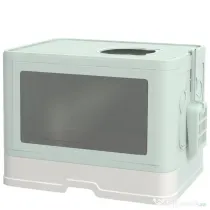 PawHut Litieră de nisip pentru pisici cu Capac, Intrare Dublă, Sertar, Lopățică, Verde | Aosom Romania