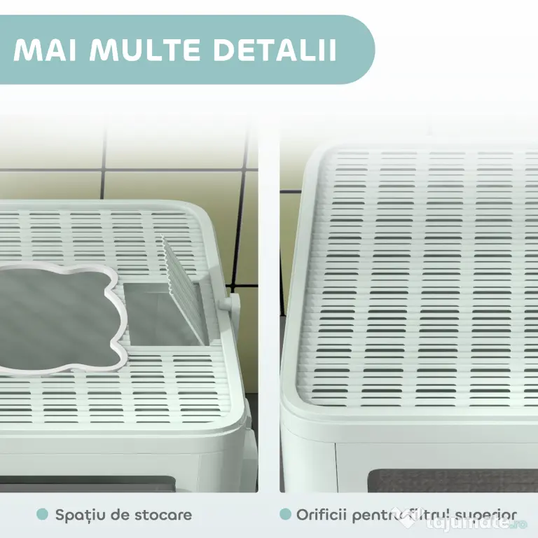 PawHut Litieră de nisip pentru pisici cu Capac, Intrare Dublă, Sertar, Lopățică, Verde | Aosom Romania