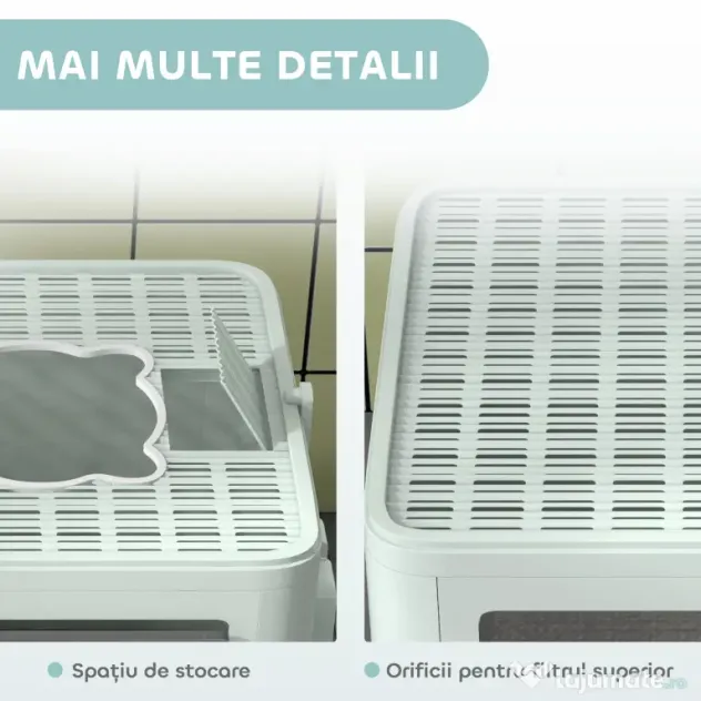 PawHut Litieră de nisip pentru pisici cu Capac, Intrare Dublă, Sertar, Lopățică, Verde | Aosom Romania