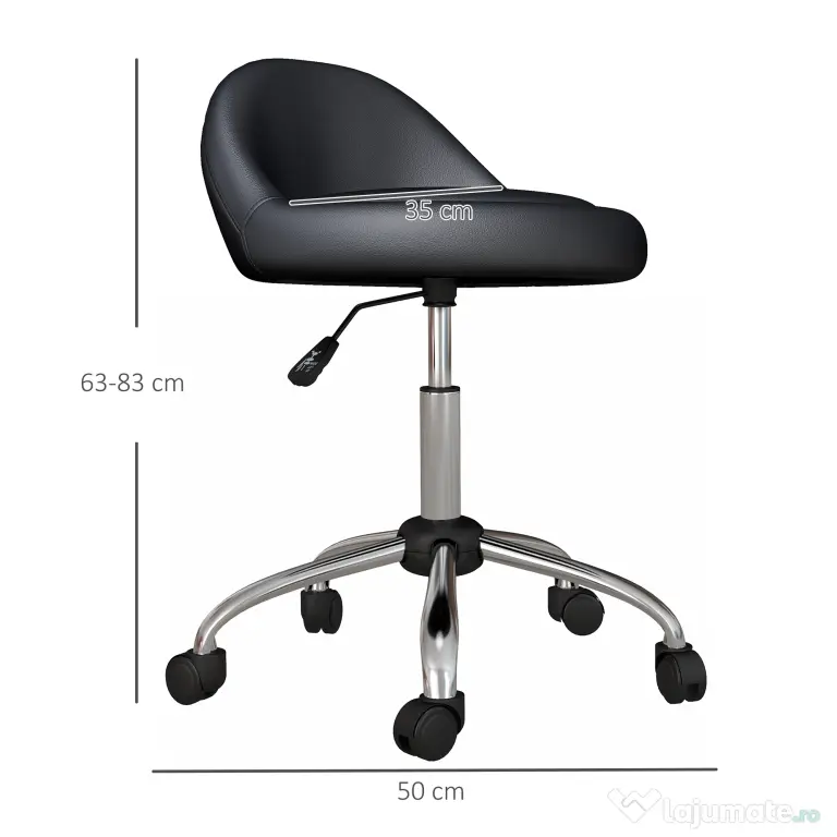 HOMCOM Scaun Salon Reglabil, Rotativ, Înălțime Ajustabilă, Piele PU, cu Roti, Negru | Aosom Romania