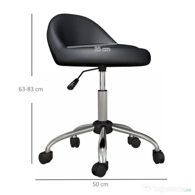 HOMCOM Scaun Salon Reglabil, Rotativ, Înălțime Ajustabilă, Piele PU, cu Roti, Negru | Aosom Romania