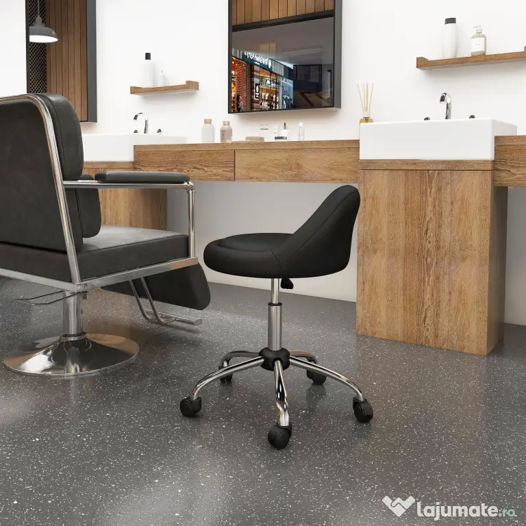 HOMCOM Scaun Salon Reglabil, Rotativ, Înălțime Ajustabilă, Piele PU, cu Roti, Negru | Aosom Romania