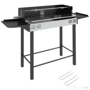 Outsunny BBQ Rotisserie Grill Charcoal Split Roaster for Chicken Turkey 3-Level Grill Grate, Storage Shelves, Stainless Steel | Aosom Romania