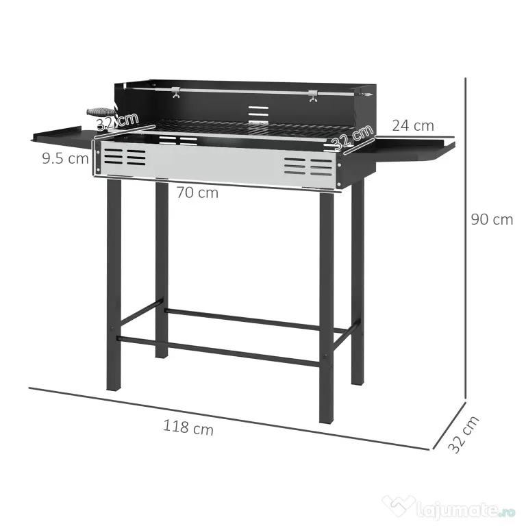 Outsunny BBQ Rotisserie Grill Charcoal Split Roaster for Chicken Turkey 3-Level Grill Grate, Storage Shelves, Stainless Steel | Aosom Romania