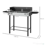 Outsunny BBQ Rotisserie Grill Charcoal Split Roaster for Chicken Turkey 3-Level Grill Grate, Storage Shelves, Stainless Steel | Aosom Romania