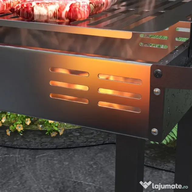 Outsunny BBQ Rotisserie Grill Charcoal Split Roaster for Chicken Turkey 3-Level Grill Grate, Storage Shelves, Stainless Steel | Aosom Romania