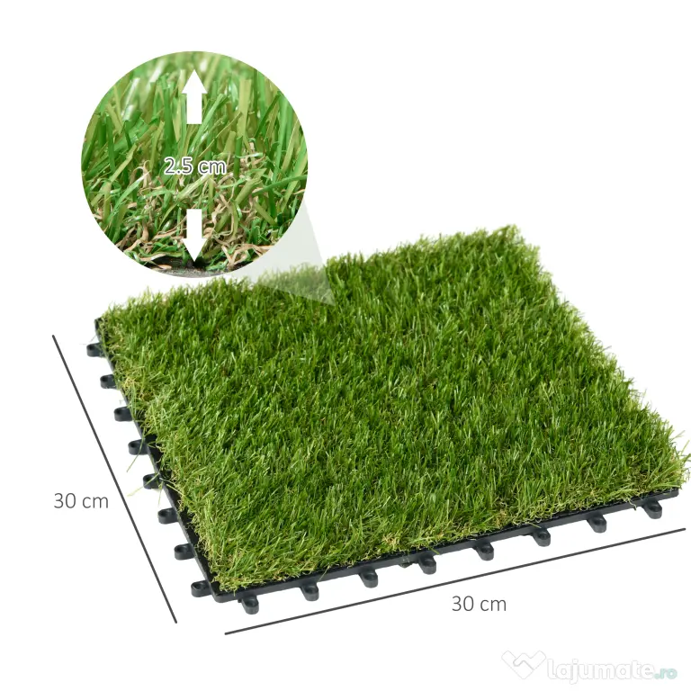 Outsunny Dale pentru Gradina cu Iarba Sintetica 30x30cm 10 Bucati, Gazon Artificial Realist, Densitate 6500 Verde