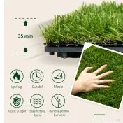 Outsunny Dale pentru Gradina cu Iarba Sintetica 30x30cm 10 Bucati, Gazon Artificial Realist, Densitate 6500 Verde