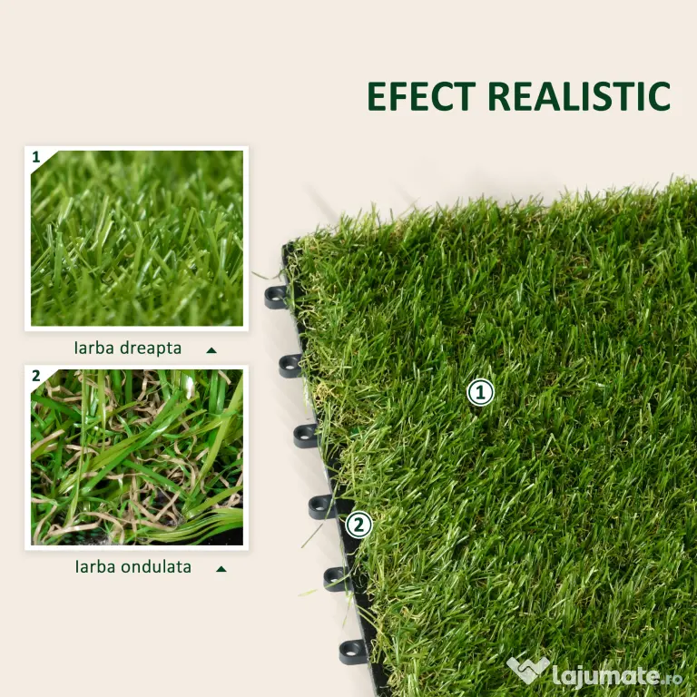 Outsunny Dale pentru Gradina cu Iarba Sintetica 30x30cm 10 Bucati, Gazon Artificial Realist, Densitate 6500 Verde