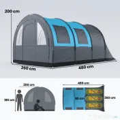 Outsunny Cort de Camping Impermeabil, Cort cu 5 Locuri, Zonă Separată de Dormit și Living, 480x260x200 cm, Gri și Albastru | Aosom Romania 